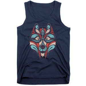 Native American Tribal Wolf Face Tank Top