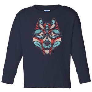 Native American Tribal Wolf Face Toddler Long Sleeve Shirt