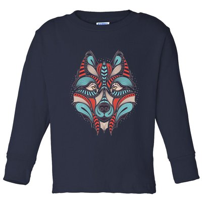 Native American Tribal Wolf Face Toddler Long Sleeve Shirt