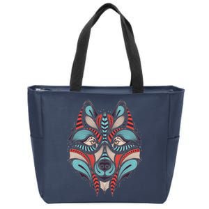 Native American Tribal Wolf Face Zip Tote Bag