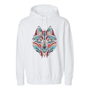 Native American Tribal Wolf Face Garment-Dyed Fleece Hoodie