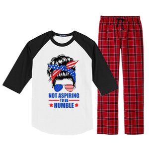 Not Aspiring To Be Humble Messy Bun Sunglasses American Flag Raglan Sleeve Pajama Set