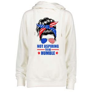 Not Aspiring To Be Humble Messy Bun Sunglasses American Flag Womens Funnel Neck Pullover Hood