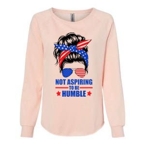 Not Aspiring To Be Humble Messy Bun Sunglasses American Flag Womens California Wash Sweatshirt