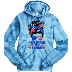 Not Aspiring To Be Humble Messy Bun Sunglasses American Flag Tie Dye Hoodie