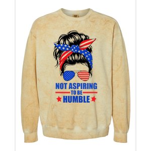 Not Aspiring To Be Humble Messy Bun Sunglasses American Flag Colorblast Crewneck Sweatshirt