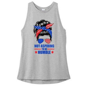 Not Aspiring To Be Humble Messy Bun Sunglasses American Flag Ladies PosiCharge Tri-Blend Wicking Tank