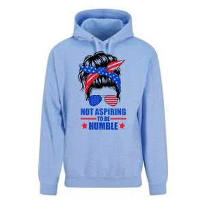 Not Aspiring To Be Humble Messy Bun Sunglasses American Flag Unisex Surf Hoodie