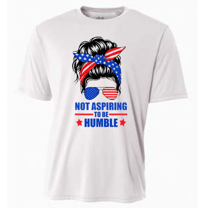 Not Aspiring To Be Humble Messy Bun Sunglasses American Flag Cooling Performance Crew T-Shirt