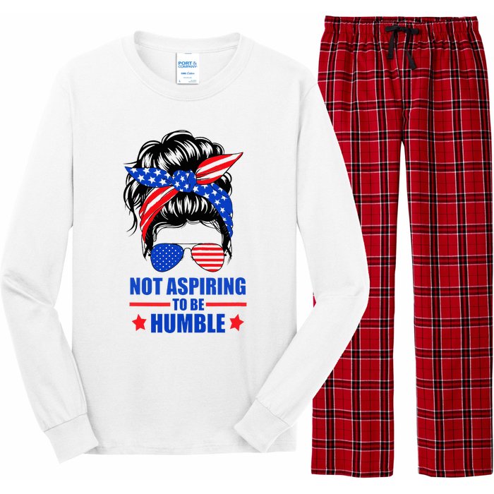 Not Aspiring To Be Humble Messy Bun Sunglasses American Flag Long Sleeve Pajama Set