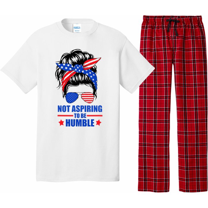 Not Aspiring To Be Humble Messy Bun Sunglasses American Flag Pajama Set