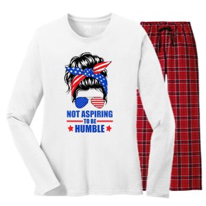 Not Aspiring To Be Humble Messy Bun Sunglasses American Flag Women's Long Sleeve Flannel Pajama Set 