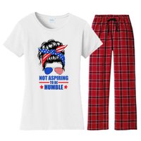 Not Aspiring To Be Humble Messy Bun Sunglasses American Flag Women's Flannel Pajama Set