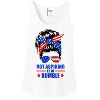 Not Aspiring To Be Humble Messy Bun Sunglasses American Flag Ladies Essential Tank