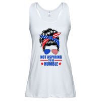 Not Aspiring To Be Humble Messy Bun Sunglasses American Flag Ladies Essential Flowy Tank