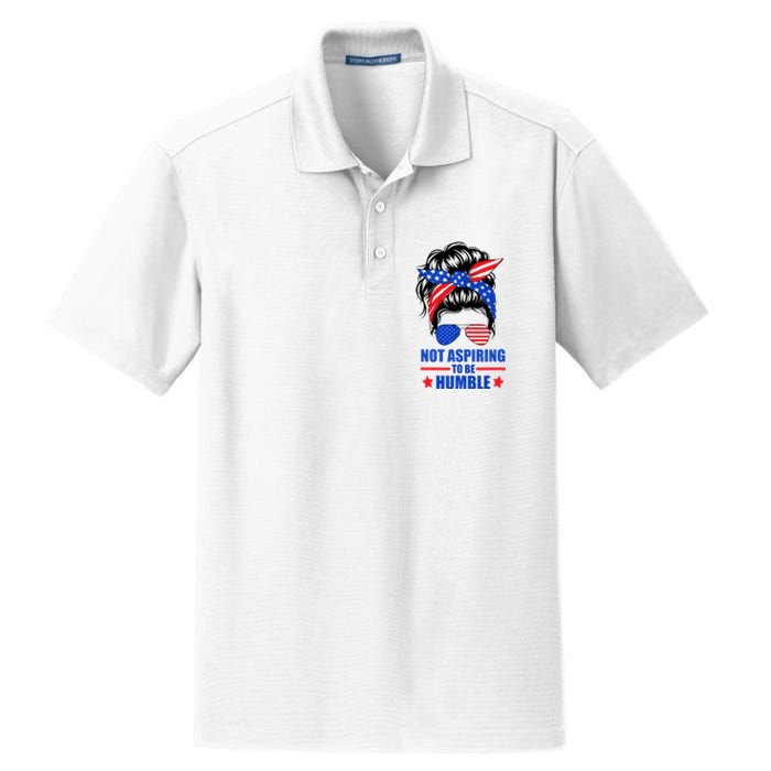 Not Aspiring To Be Humble Messy Bun Sunglasses American Flag Dry Zone Grid Polo