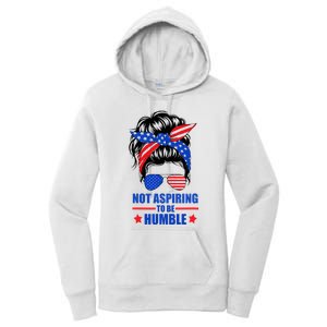 Not Aspiring To Be Humble Messy Bun Sunglasses American Flag Women's Pullover Hoodie