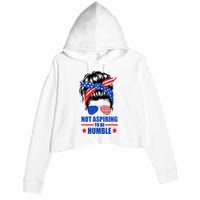 Not Aspiring To Be Humble Messy Bun Sunglasses American Flag Crop Fleece Hoodie