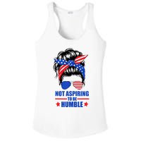 Not Aspiring To Be Humble Messy Bun Sunglasses American Flag Ladies PosiCharge Competitor Racerback Tank