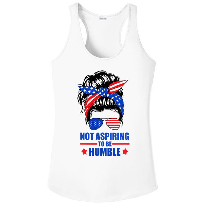 Not Aspiring To Be Humble Messy Bun Sunglasses American Flag Ladies PosiCharge Competitor Racerback Tank