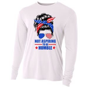 Not Aspiring To Be Humble Messy Bun Sunglasses American Flag Cooling Performance Long Sleeve Crew