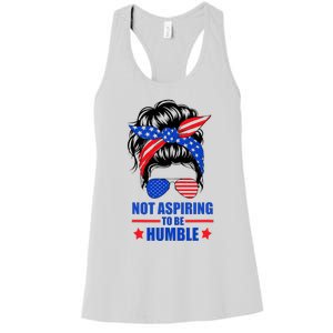 Not Aspiring To Be Humble Messy Bun Sunglasses American Flag Women's Racerback Tank