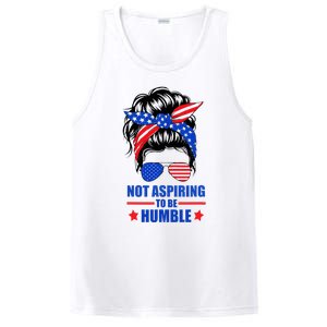 Not Aspiring To Be Humble Messy Bun Sunglasses American Flag PosiCharge Competitor Tank