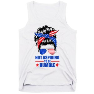 Not Aspiring To Be Humble Messy Bun Sunglasses American Flag Tank Top