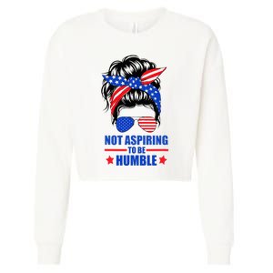 Not Aspiring To Be Humble Messy Bun Sunglasses American Flag Cropped Pullover Crew