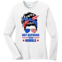 Not Aspiring To Be Humble Messy Bun Sunglasses American Flag Ladies Long Sleeve Shirt