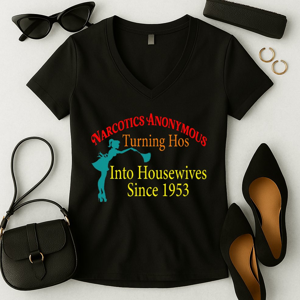 Narcotics Anonymous Turning Hos Into Housewives 1953 Women's V-Neck T-Shirt