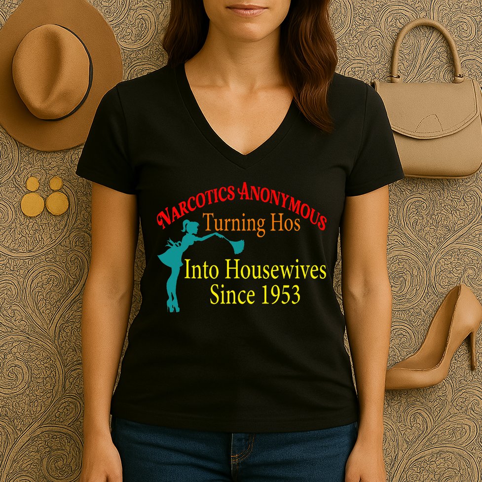 Narcotics Anonymous Turning Hos Into Housewives 1953 Women's V-Neck T-Shirt