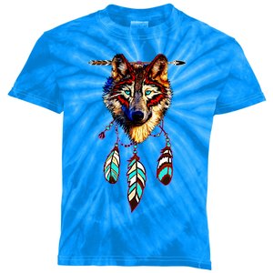 Native American Timber Wolf Dream Catcher Tribal Gift Kids Tie-Dye T-Shirt