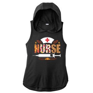 Nurse Autumn Theme Fall Season Floral Syringe Plaid Leaves Ladies PosiCharge Tri-Blend Wicking Draft Hoodie Tank