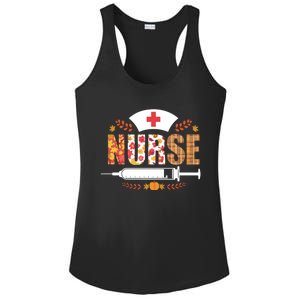 Nurse Autumn Theme Fall Season Floral Syringe Plaid Leaves Ladies PosiCharge Competitor Racerback Tank