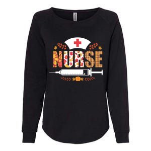 Nurse Autumn Theme Fall Season Floral Syringe Plaid Leaves Womens California Wash Sweatshirt