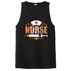 Nurse Autumn Theme Fall Season Floral Syringe Plaid Leaves PosiCharge Competitor Tank