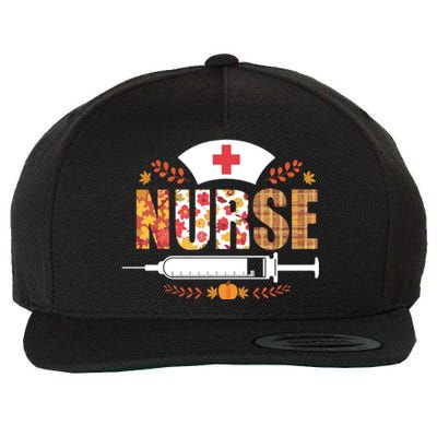 Nurse Autumn Theme Fall Season Floral Syringe Plaid Leaves Wool Snapback Cap