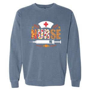 Nurse Autumn Theme Fall Season Floral Syringe Plaid Leaves Garment-Dyed Sweatshirt