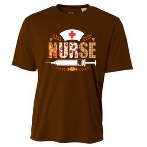 Nurse Autumn Theme Fall Season Floral Syringe Plaid Leaves Cooling Performance Crew T-Shirt