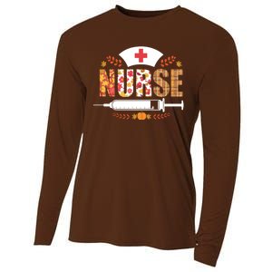 Nurse Autumn Theme Fall Season Floral Syringe Plaid Leaves Cooling Performance Long Sleeve Crew