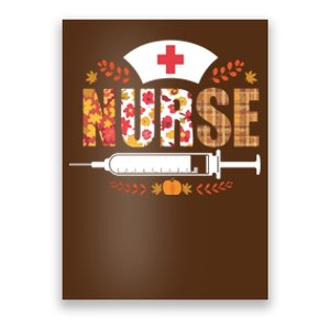 Nurse Autumn Theme Fall Season Floral Syringe Plaid Leaves Poster