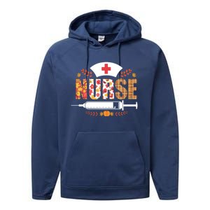 Nurse Autumn Theme Fall Season Floral Syringe Plaid Leaves Performance Fleece Hoodie