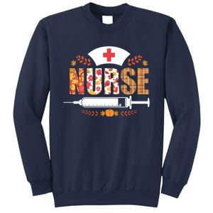 Nurse Autumn Theme Fall Season Floral Syringe Plaid Leaves Sweatshirt