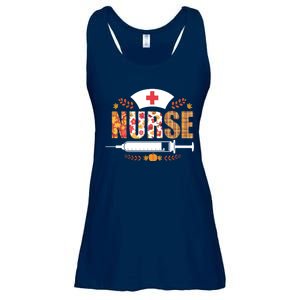 Nurse Autumn Theme Fall Season Floral Syringe Plaid Leaves Ladies Essential Flowy Tank