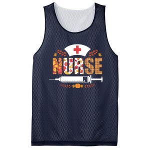 Nurse Autumn Theme Fall Season Floral Syringe Plaid Leaves Mesh Reversible Basketball Jersey Tank