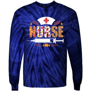 Nurse Autumn Theme Fall Season Floral Syringe Plaid Leaves Tie-Dye Long Sleeve Shirt