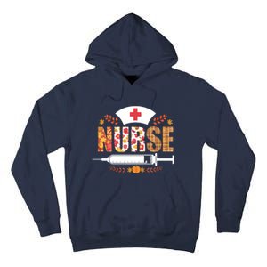 Nurse Autumn Theme Fall Season Floral Syringe Plaid Leaves Tall Hoodie