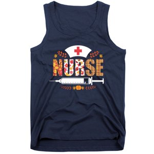 Nurse Autumn Theme Fall Season Floral Syringe Plaid Leaves Tank Top