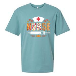 Nurse Autumn Theme Fall Season Floral Syringe Plaid Leaves Sueded Cloud Jersey T-Shirt